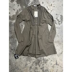 NWT DAY BIRGER ET MIKKELSEN Women’s TAN Pleated Button Front Cotton‎ Tunic 36